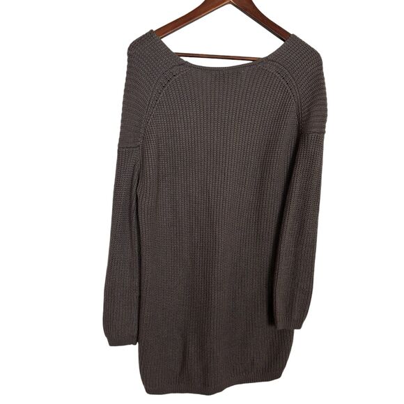 Magaschoni Gray Taupe Knit Tunic Vneck Sweater Womens Small Rayon Cashmere Blend - Picture 2 of 4